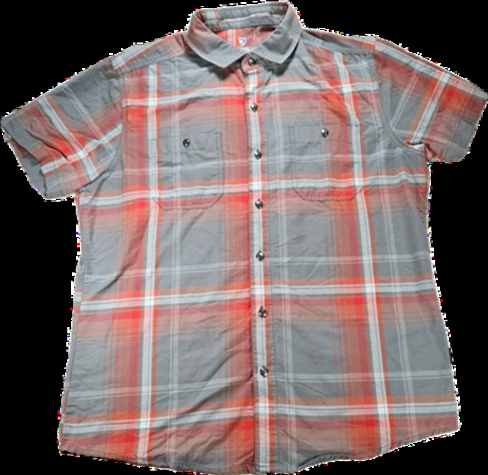 KÜHL Men's Casual Button-Down Shirt Gray Orange Plaid Medium Tapered Fit